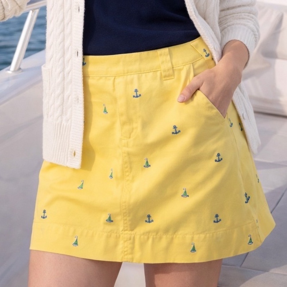 Vtg Lilly Pulitzer‎ White Label Embroidered Anchor Sailboat Mini Skirt Preppy T2